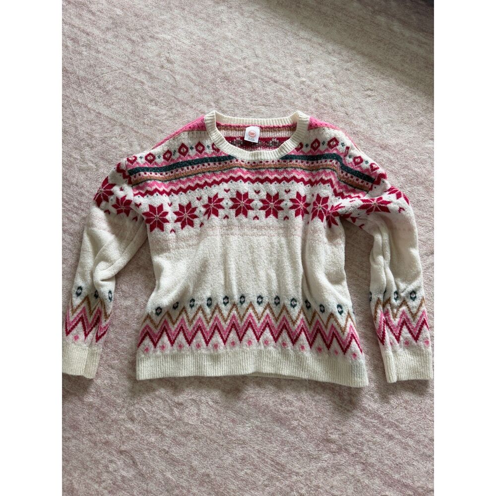 Wonder Nation Girls XL 14-16 Fair Isle Snowflake Sweater Cream Pink Holiday